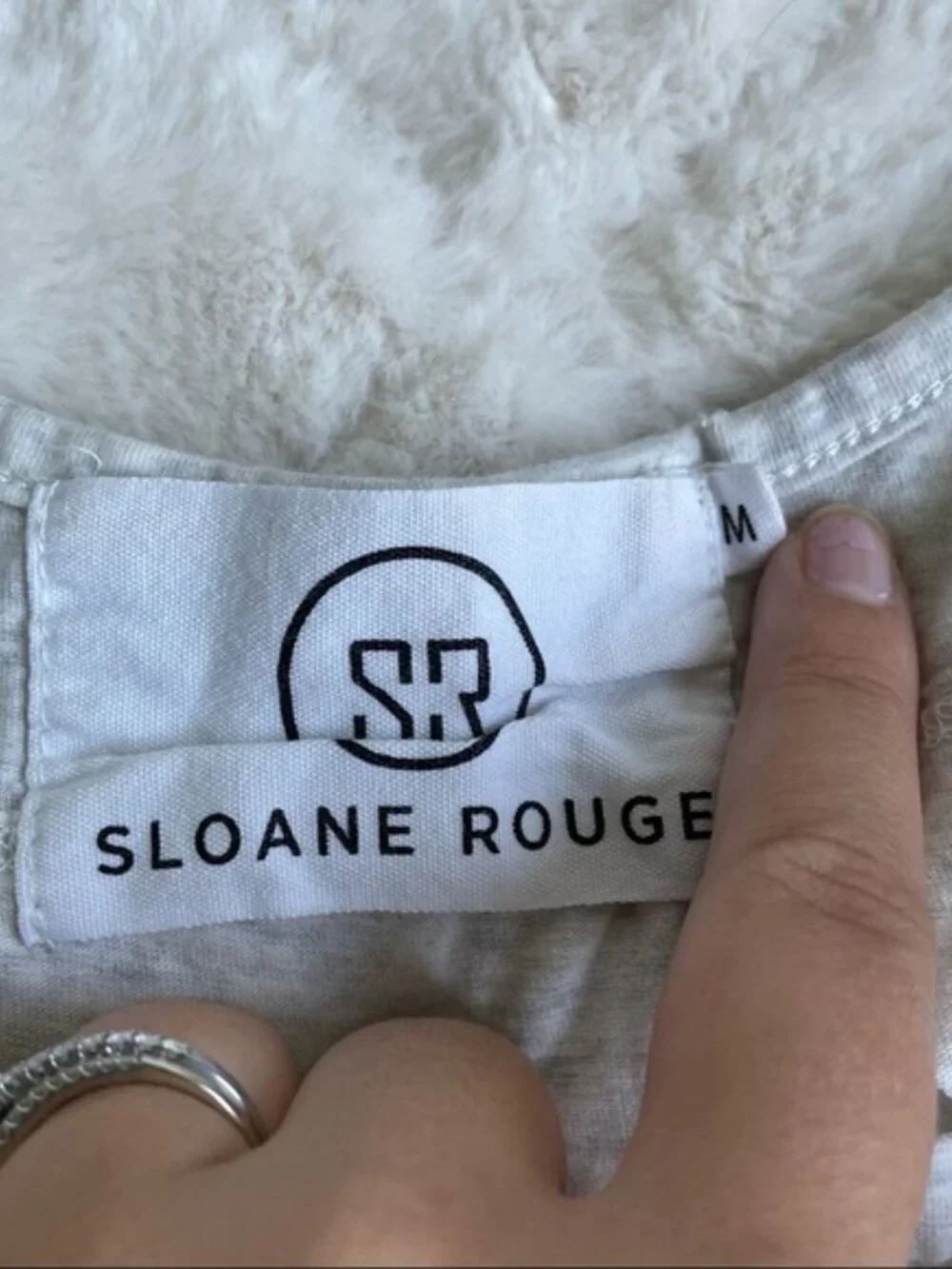 Sloane Rouge | Gray Cream Lasercut Blouse | Size Medium